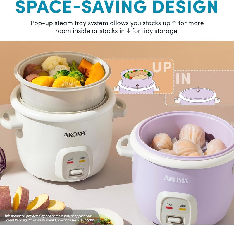 Aroma ® CoreCoat Rice Cooker with Pop-Up Food Steaming Basket (4 Cups Cooked, 2 Cups Uncooked) - Image 3